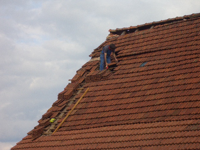 Der Nachbar hilft beim Dachflicken